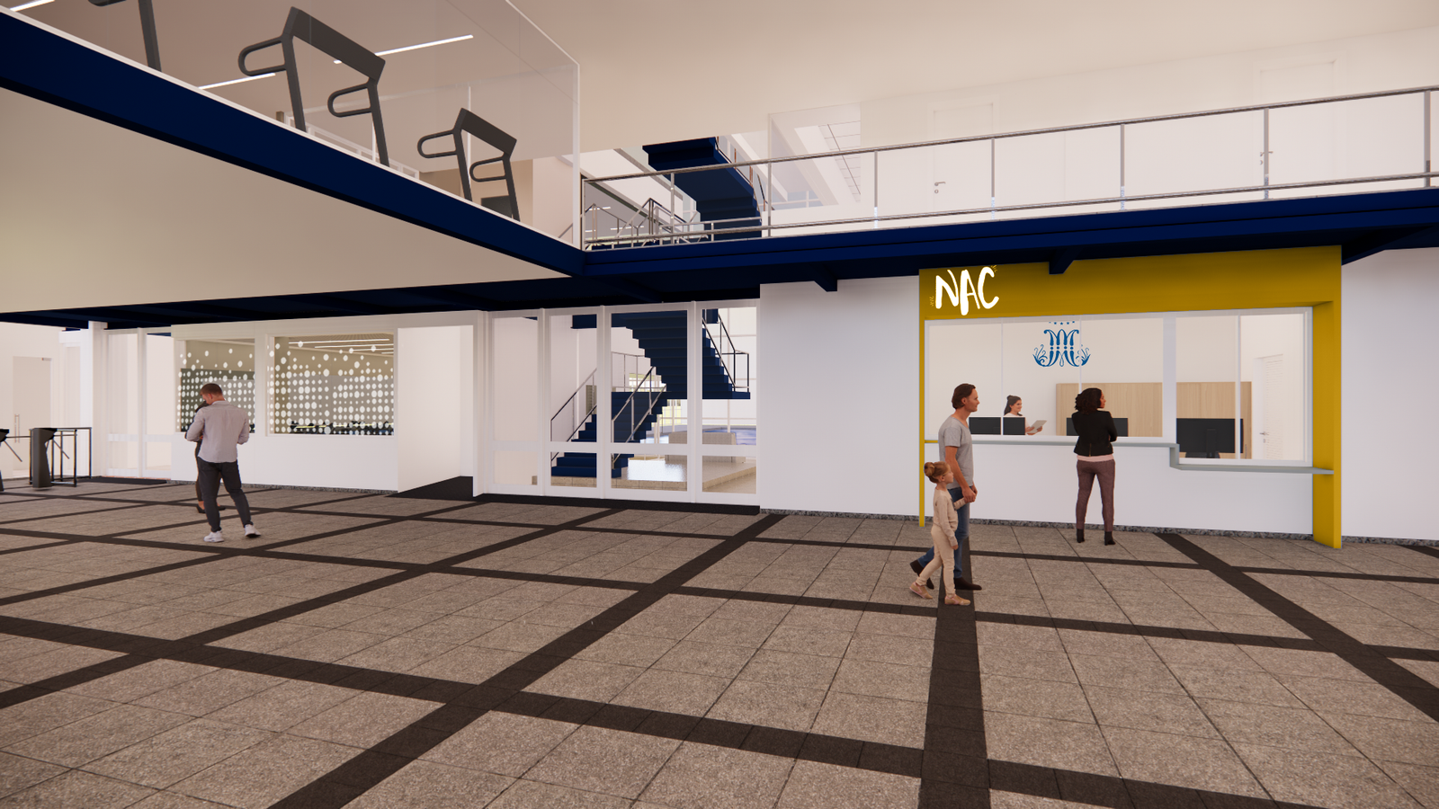 Estudo 3D do átrio com recepção NAC e mezanino de cardio