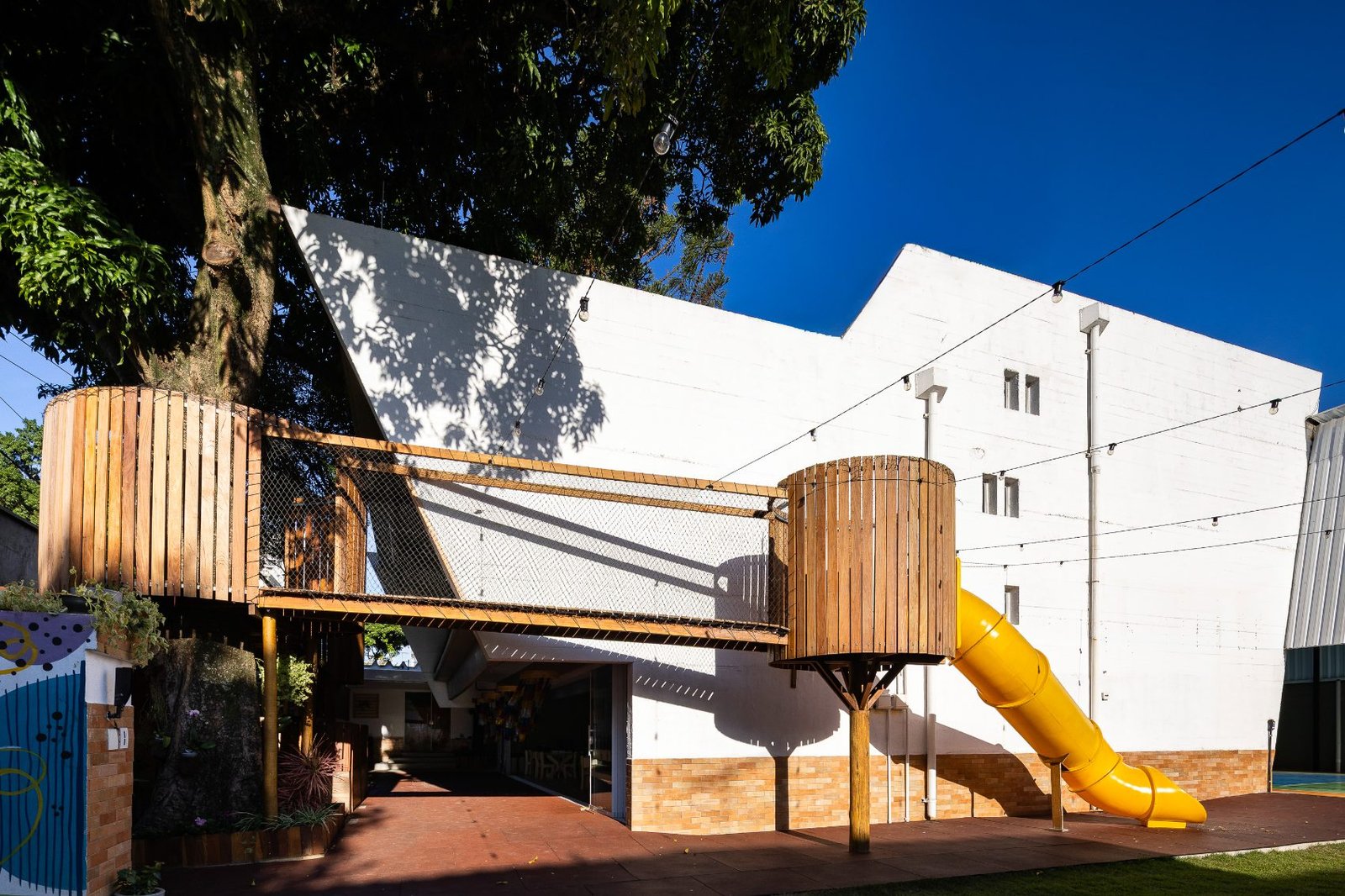 Casa na árvore e escorregador